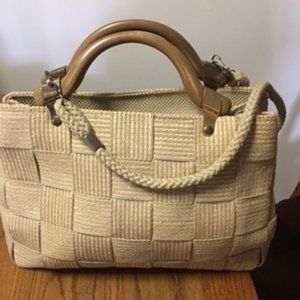 Vintage Large Two Sections Basket Weave  MB Purse Made In Italy